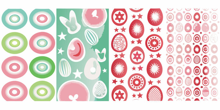 Easter egg and bunny themed floral ornament pattern on white background