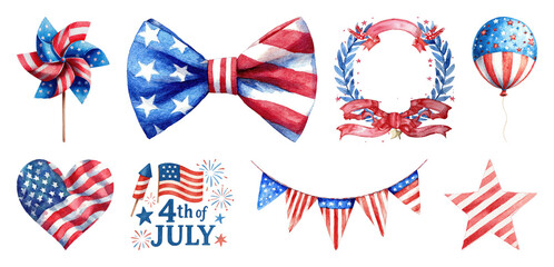 Fototapeta premium PNG Patriotic watercolor decorations collection on transparent background