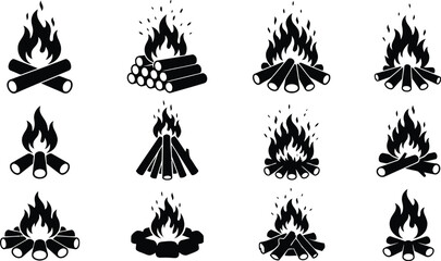 Obraz premium Black and white campfire illustrations in different styles
