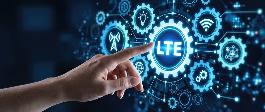 A hand engaging with a digital lte technology interface symbolizing the advancements in wireless communication connectivity and modern innovations in telecommunications.