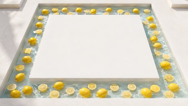 Lemon frame with citrus border and copy space background for summer menu yellow lemon fruit border food background slice