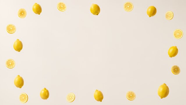 Elegant lemon frame with citrus border and copy space background for fresh branding yellow lemon fruit border food background