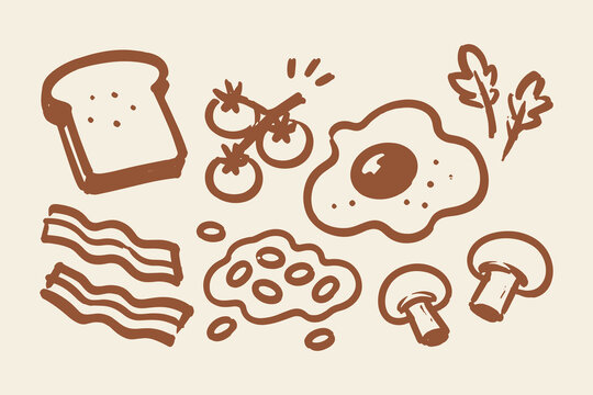 Breakfast Food Set Hand Drawn Vector Illustration
