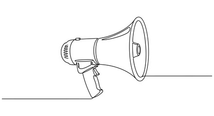 Line drawing of a handheld megaphone single continuous stroke illustration © Imdadul_Studio