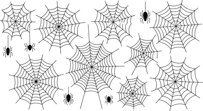 Seamless Halloween pattern vector background with creepy black spider webs and hanging spiders for spooky gothic holiday backdrop design