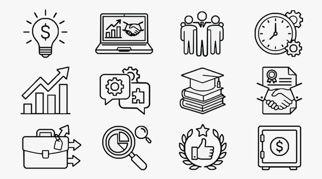 Business productivity and success icons set.