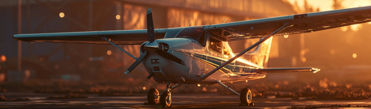 Cessna airplane at sunset