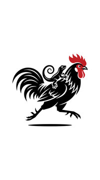 Stylized black rooster cockerel running vector illustration.