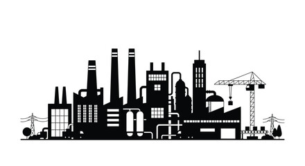 Obraz premium Industrial complex silhouette against a white background vector illustration