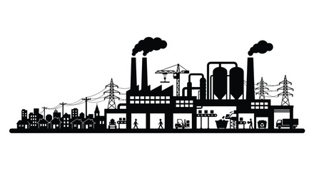 Obraz premium Industrial cityscape silhouette against a white background