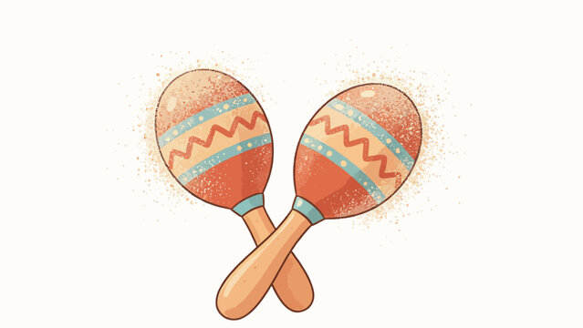 Hand-Drawn Maracas With Warm Vintage Colors, Zigzag Patterns and Festive Grainy Texture, Isolated
