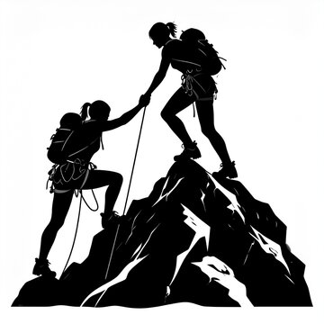 Rugged Climbers Summit Peak on Mountain
