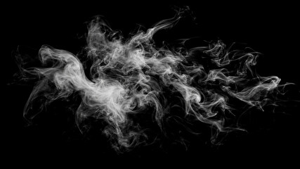 Fototapeta premium Swirling white smoke wisps on black background