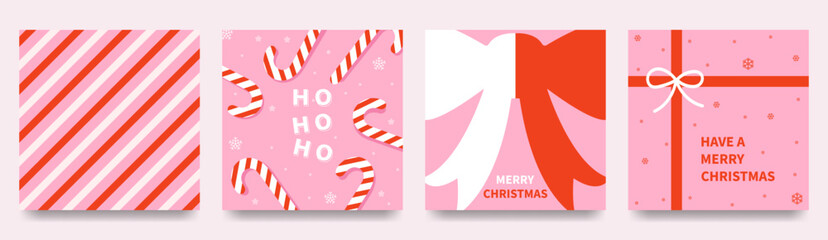 Fototapeta premium Christmas Pattern Set, Christmas Background Collection, Holiday Wrapping Paper, Seamless Candy Cane Stripes, Gift Box Bow, Merry Christmas Vector, Festive Winter Backgrounds.