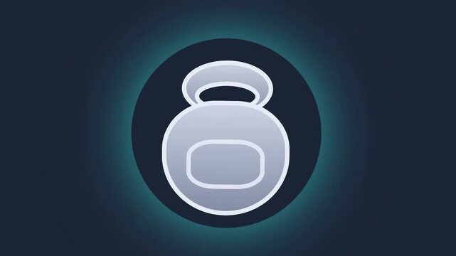 Animated kettlebell weight swinging on dark background representing fitness training motion graphic.