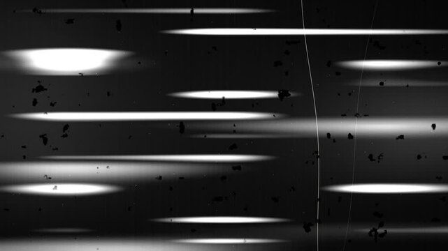 Monochrome 16mm silver screen film damage overlay with heavy dirt and scratches, black and white analog motion graphic for historical documentary and classic vintage video effects loop 4k
