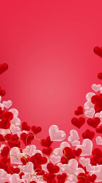 Bright romantic heart frame visual red and pink inflated hearts, thin golden outlines, clean center space. Valentine titles, proposal reels, invitation , couple slideshows, greeting cards, love themed