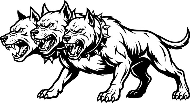 Fierce Three Headed Cerberus Hellhound Mascot Vector Illustration
