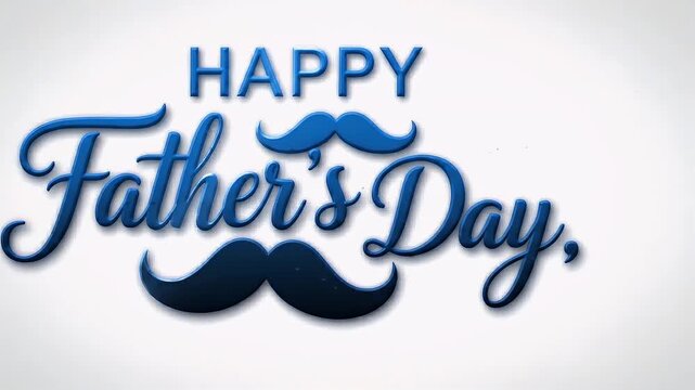 Happy Father's Day greeting card design featuring multiple stylized mustaches and blue typography text