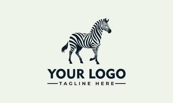 Logo design featuring a stylized zebra illustration with customizable text placeholders for your brand name and slogan