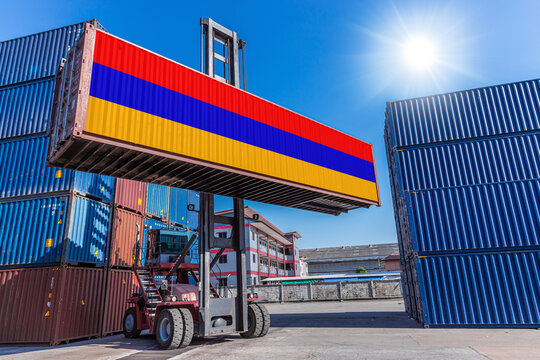 Products shipping cargo goods with Armenia flag for import export business from Armenia Country