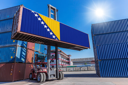 Products shipping cargo goods with Bosnia Herzegovina flag for import export business Country