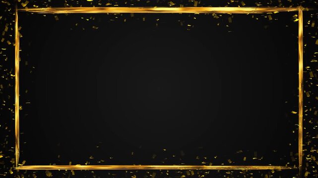 Black gold confetti frame metallic painted borders, falling party pieces, clean center space, premium celebration mood. award titles, wedding invites, luxury promos, birthday reels, festive overlays.