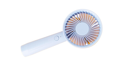 blue fan, portable fan, mini fan, handheld fan, electric fan, fan png, fan image, fan picture, fan isolated, cooling fan, personal fan, battery fan,  png on transparent background © chahat