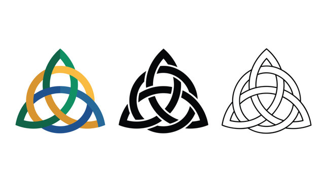 Celtic knot triquetra symbol vector flat color icon on white background, trinity knot sign.