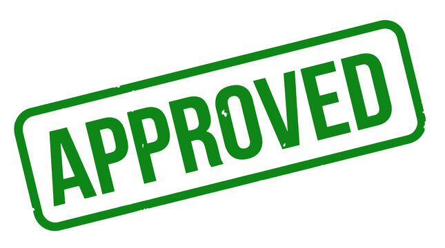 Green rubber stamp with bold APPROVED text on a clean white background, slightly tilted, approval