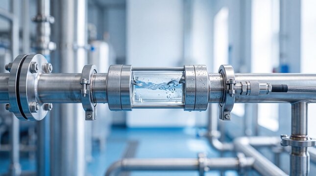 Modern industrial sensor monitoring drinking water quality in a digital infrastructure system for environmental safety and process control.
