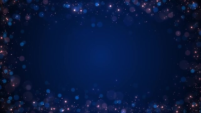 Dark blue bokeh border soft pink particles, clean empty center, and gentle festive sparkle. greeting wedding titles, romantic promos, invitation screens, slideshow openers, and elegant overlays.