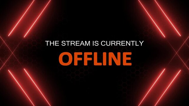 The Stream is Currently Offline: Professional broadcast ending screen with glowing red neon frames, futuristic honeycomb texture, and bold typography for Twitch, YouTube, and live e-sports events.