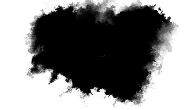 Black ink smoke cloud clean background soft gray edges, organic spreading texture, abstract matte shape. for transitions, logo reveals, horror intros, art overlays, grunge effects, dramatic composites