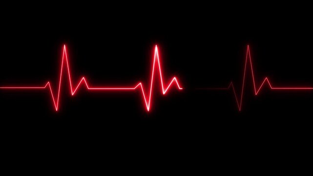 Neon glowing red heartbeat line on transparent background representing health monitoring, medical pulse, cardiology technology, life signal, heart rate diagram, ekg screen on transparent background.