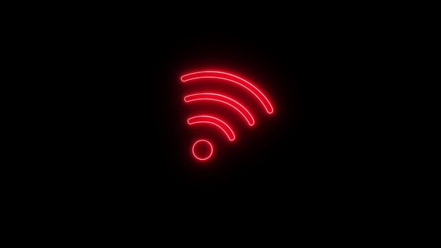 Neon wifi signal icon on transparent background. network connectivity, wireless internet, and digital access symbol. animation.