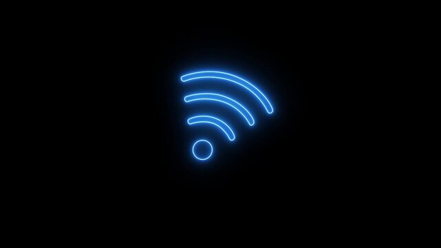 Neon wifi signal icon on transparent background. network connectivity, wireless internet, and digital access symbol. animation.