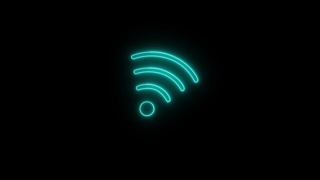 Neon wifi signal icon on transparent background. network connectivity, wireless internet, and digital access symbol. animation.