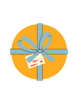 Round Gift Box with Ribbon Bow and Gift Tag