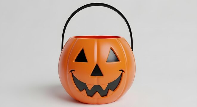 3d render of a plastic jackolantern halloween candy bucket isolated on white background