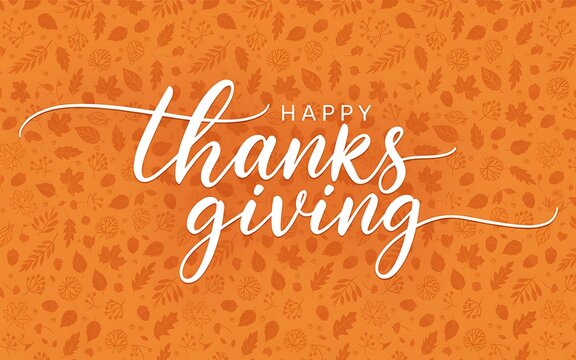 Autumnal leaf pattern with calligraphy text reading happy thanksgiving a seasonal vector illustration autumn fall holiday leaves foliage