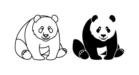 Cute panda bear vector illustration, black and white animal outline, adorable wildlife graphic resource © Emon