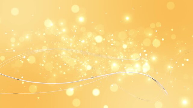 Warm golden bokeh soft glowing dots, flowing silver curves, gentle light. for wedding titles, festive greetings, luxury promos, elegant slideshows, celebration videos, beauty ads, romantic overlays.