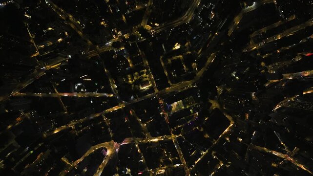 Moody cyberpunk aesthetic night drone video of Hong Kong density