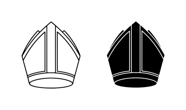 Mitre Hat Vector Icons, Religious Headwear Symbols, Clergy Cap Graphics, Christian Symbol