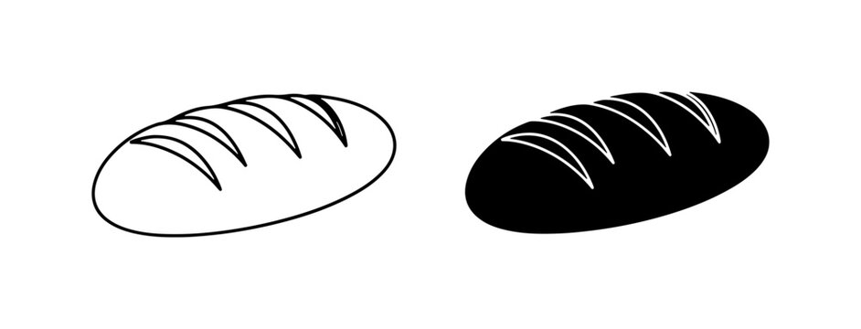 Loaf Bread Icons, Black and White Bakery Symbols, Simple Food Graphics for Menus