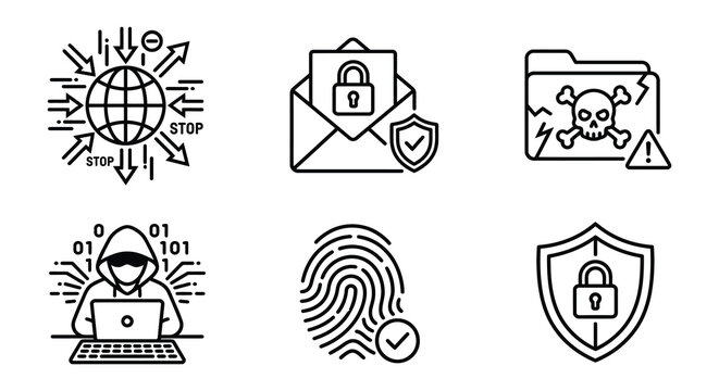 Cybersecurity Icons Set Line Style On White Background