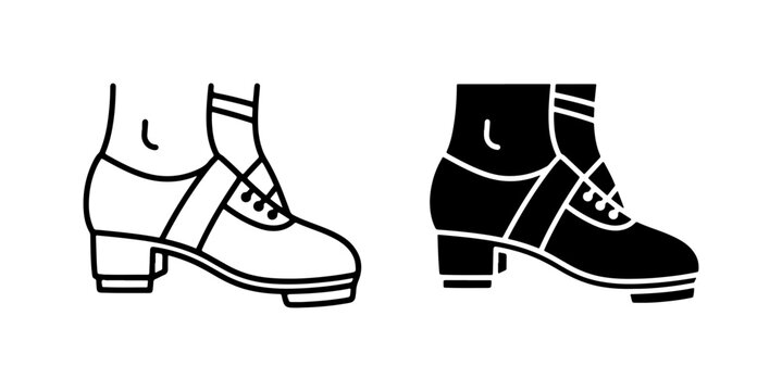 Tap Dance Shoes, Vintage Footwear Icons, Retro Boots, Performance Shoes, Black and White Vector Graphics