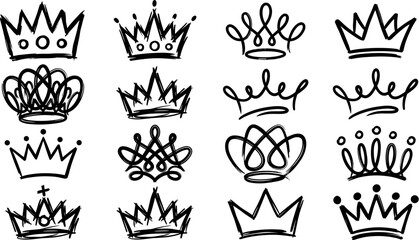 Abstract Hand Drawn Crown Icons and Creative Doodle Royal Vector Set © MstSuraiya