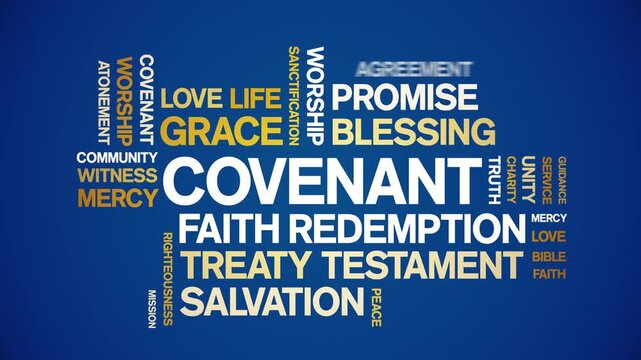 Covenant animated word cloud-text design animation tag kinetic typography seamless loop.